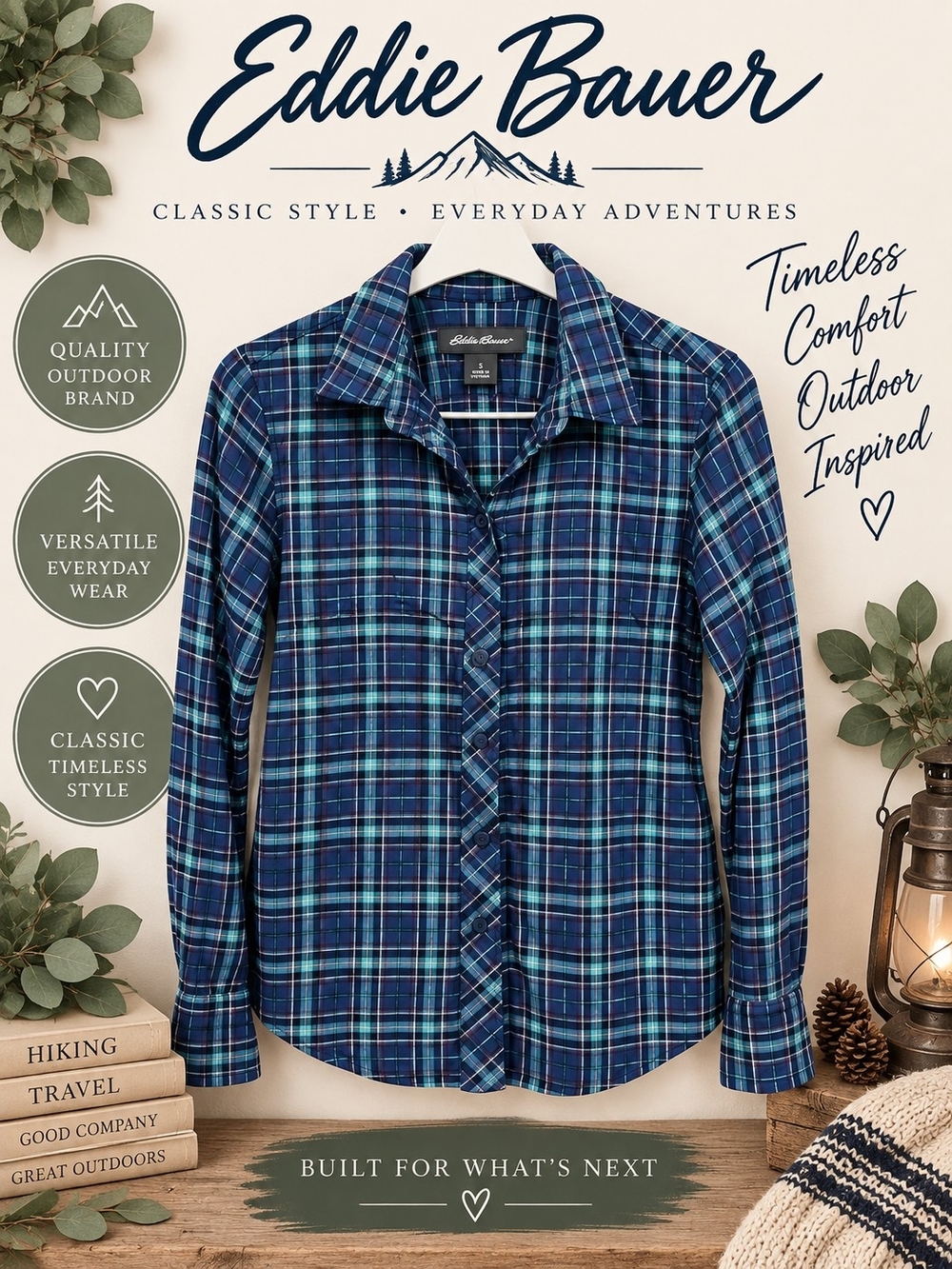 Eddie Bauer Girls' Blue Plaid Button-Up Shirt